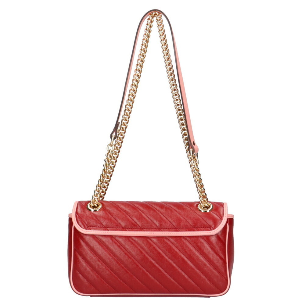 GUCCI Quilted GG Marmont Shoulder Bag Leather Red Ladies - Picture 3 of 6